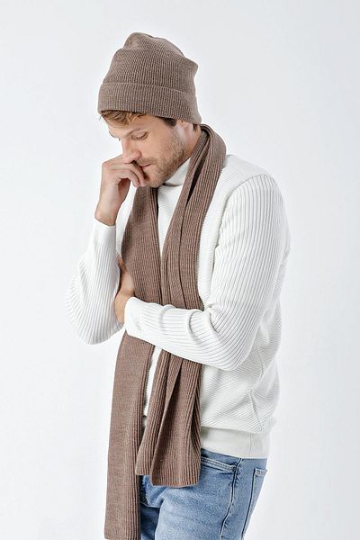 CHUBA Men's Thessaloniki Knitted Knitwear Scarf Beanie Set Brown 22W850