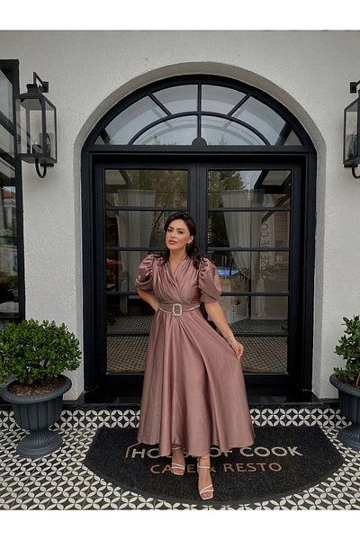 BAHARYAMAÇLI Women's Long Dried Rose Balloon Sleeve Lavin Dress