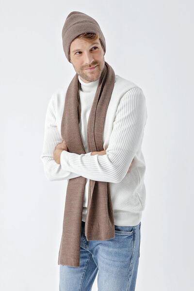 CHUBA Men's Thessaloniki Knitted Knitwear Scarf Beanie Set Brown 22W850