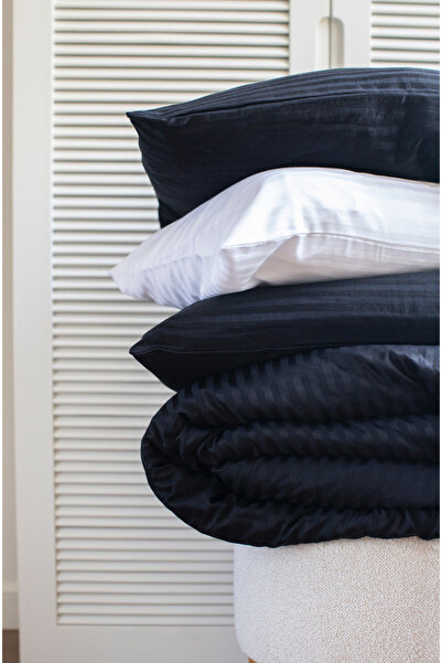 STORY OF BED Set de lenjerie de pat dublu din satin negru