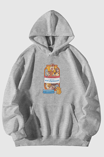 MELADYAN Antidepressant Cat Printed Unisex Kangaroo Pocket Hooded Sweatshirt ...