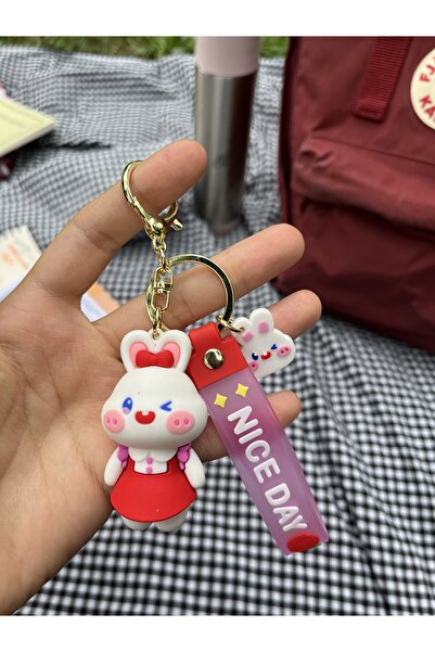 sumicorn لطيف الأرنب الأبيض Kawaii 3D سيليكون سلسلة المفاتيح حقيبة ومحفظة التبعي