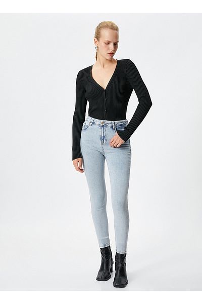 Koton Pantaloni din denim pentru femei, cu talie înaltă, picior slăbănog, 4WAL40123MD
