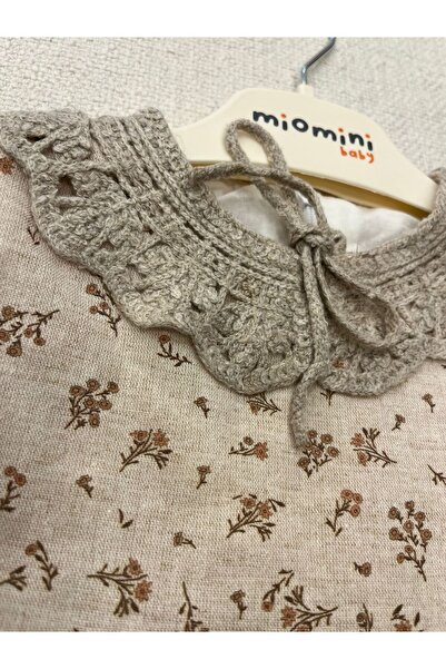 miomini kız bebek naturel elbise fiyonklu çiçek desenli