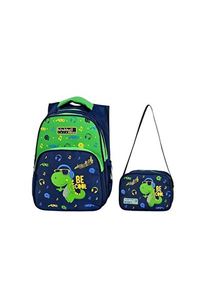 Waddell Licensed Green Dinosaur Patterned Primary School Bag and Lunchbox