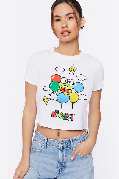 Bengi Clothing Λευκή στάμπα Γυναικεία Crop Μπλούζα - Κοντό μανίκι