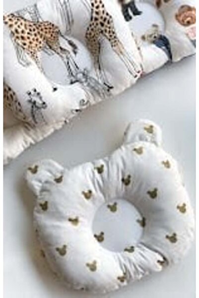 DERİN BOUTİQUES Mickey Poplin Cream Checkers Gold Flat Head Pillow