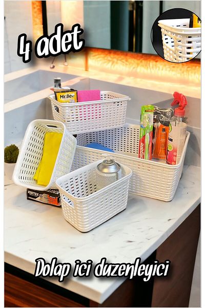 Şahane Pazar Cabinet Organizer 4-Piece Rattan Set FMA721066