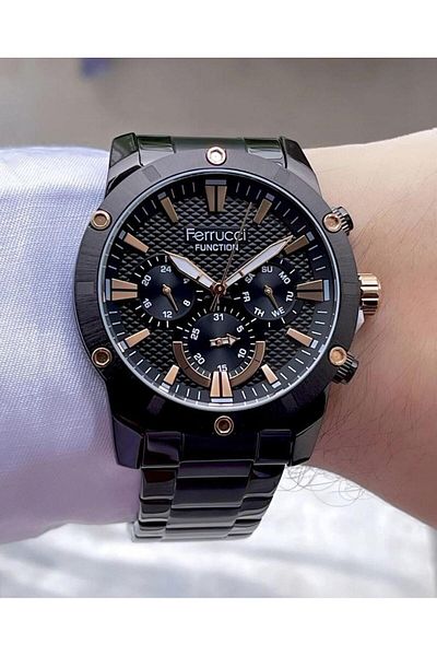 Ferrucci Men's Multifunctional Metal Band Wristwatch