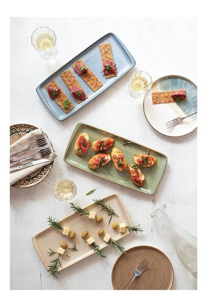 BONNA EXPERİENCE Sky Moove 35cm 2 Adet Porselen Dikdörtgen Tabak Seti Mavi