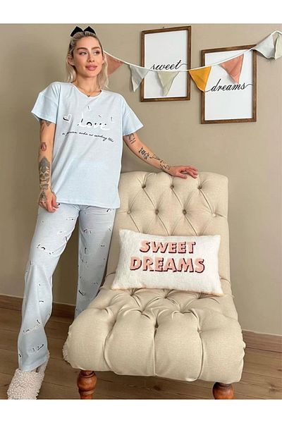 LİNOTTİ SET Pijamale din bumbac imprimat LOVE MOV 23111