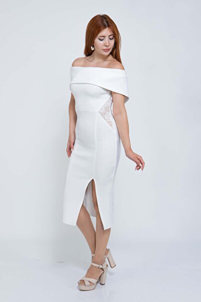 HaHelin Madonna Yaka Belde Dantel Detaylı Kısa Abiye