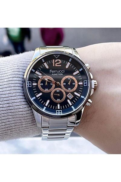 Ferrucci Men's Multifunctional Metal Band Wristwatch