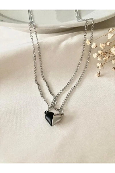 İYİ MODA Gümüş Kalpli Ikili Kolye Çiftlere Özel Sevgili Kolyesi Arkadaşlık Çi...