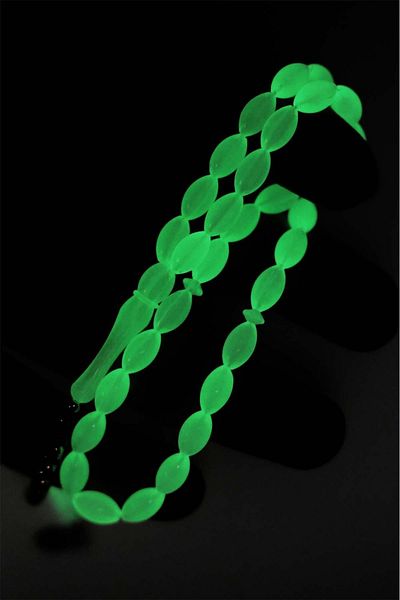 takı tak silver Men's Green Barley Cut Phosphorescent Powder Amber Rosary