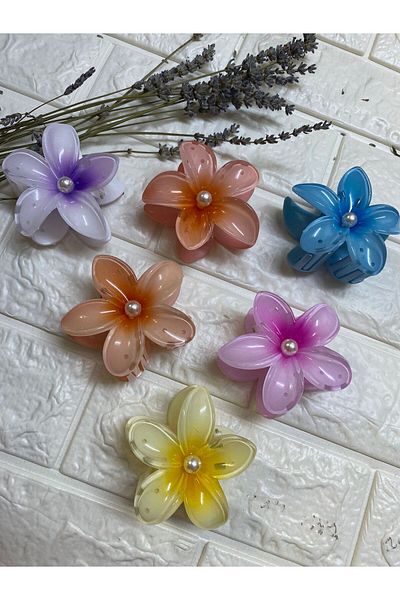 sema aksesuar 6 Pieces Pearled Lotus Flower Shiny Acrylic Women's Peg Buckle Set - Pearl Hibiscus Luxury Flower Buckle