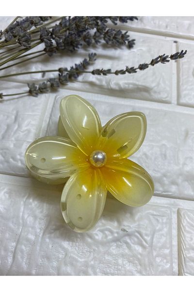 sema aksesuar 2 Pieces Pearled Lotus Flower Shiny Acrylic Women's Peg Buckle Set - Pearl Hibiscus Aloha Flower Buckle