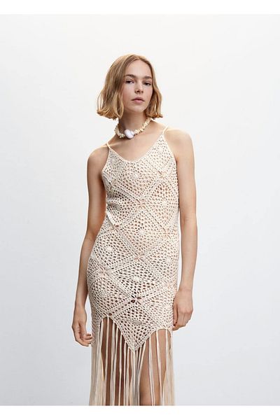 MANGO Woman Tasseled Crochet Dress