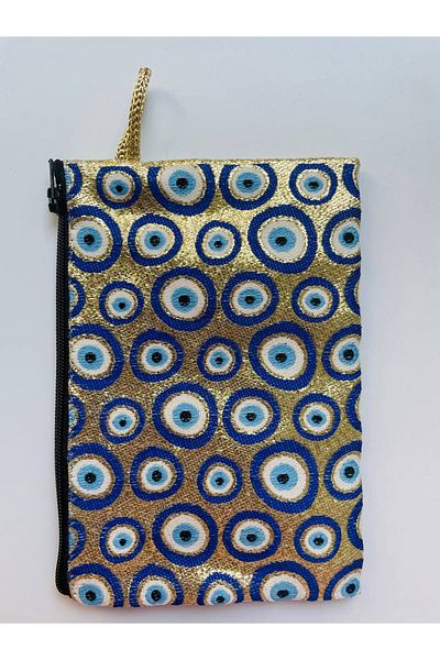 GALATA GIFT Γυναικείο πορτοφόλι με το κακό μάτι, μεσαίου μεγέθους κομψό με φερμουάρ, γραμμωμένο πορτοφόλι