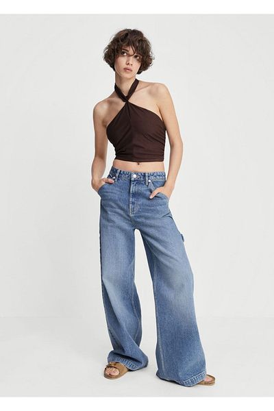 MANGO Woman Crop-Bluse mit Neckholder