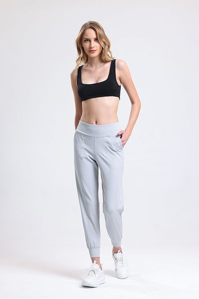 schlank Women's Gray High Waist Pocket Elastic Waist Flexible Jogger Pants