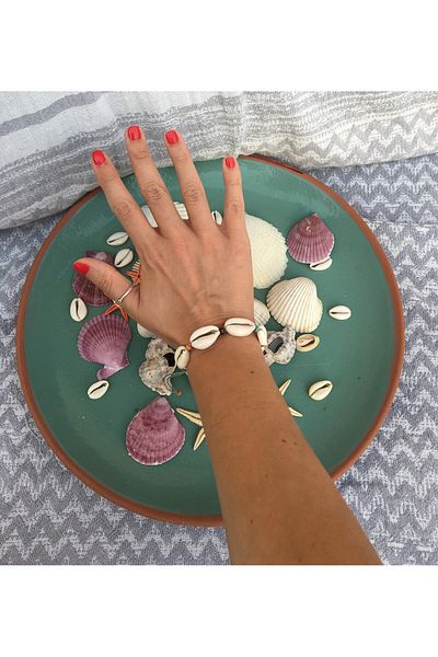 özde dekor Beaded Real Seashell Bracelet (TURQUOISE STRING)