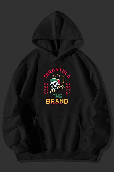Espical Tarantula Brand Printed Unisex Black Kangaroo Pocket Hooded Sweatshirt Hoodie