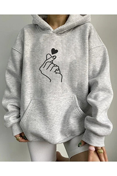AYFER MODA Unisex Sa kapuljačom dukserica - otisnut znak ruke i srca