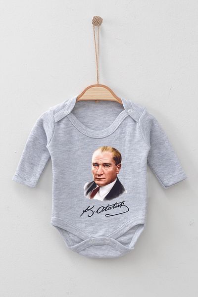 ADABEBEK Langarm-Bodysuit mit Autogramm von Atatürk, 100 % Bio-Baumwolle, Baby-Bodysuit