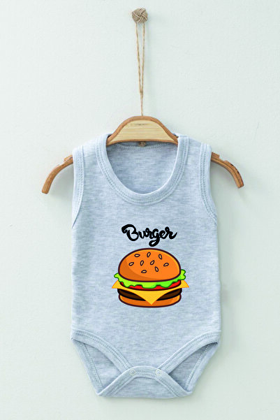ADABEBEK 100% Cotton Organic Burger Patterned Strappy Bodysuit Baby Bodysuit