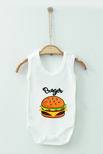 ADABEBEK 100% Cotton Organic Burger Patterned Strappy Bodysuit Baby Bodysuit