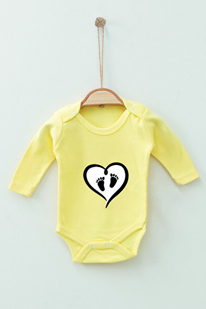 ADABEBEK 100% Cotton Organic Little Feet Long Sleeve Bodysuit Baby Bodysuit