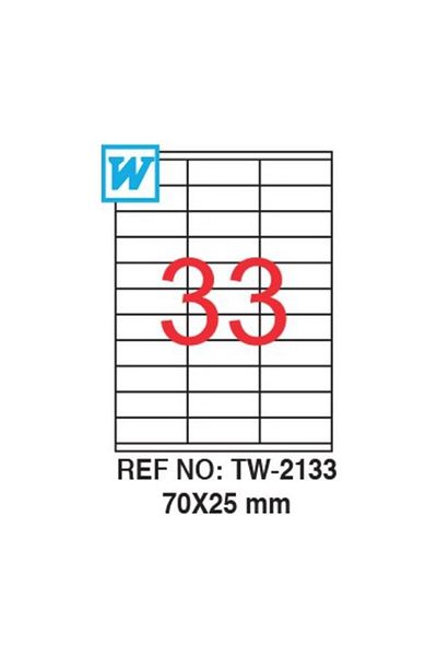 Tanex Laser Label tw-2133 100 A4 Sheets Laser Label 70 x 25 mm Size 33 Labels in 1 A4 Sheet