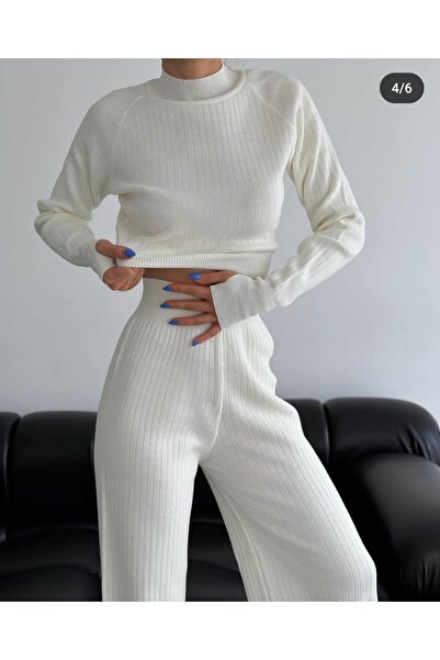 Leo Ferre Set de costum de tricotaj pentru damă, crem deschis