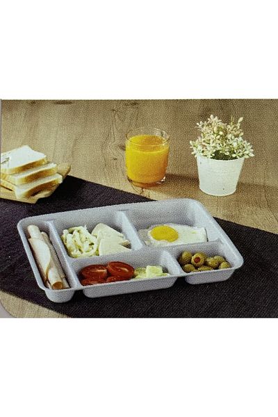 HOBBY LİFE 5 Compartment Plastic Table D'hote Breakfast Food Picnic Serving Plate Pink 21x31x3,3h Cm Hh