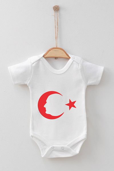 ADABEBEK 100% Cotton Organic Crescent Star Patterned Short Sleeve Bodysuit Baby Bodysuit