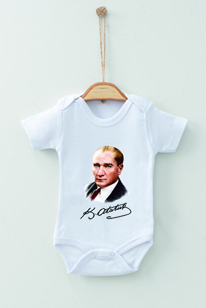 ADABEBEK 100% Cotton Organic Atatürk Signed Short Sleeve Bodysuit Baby Bodysuit
