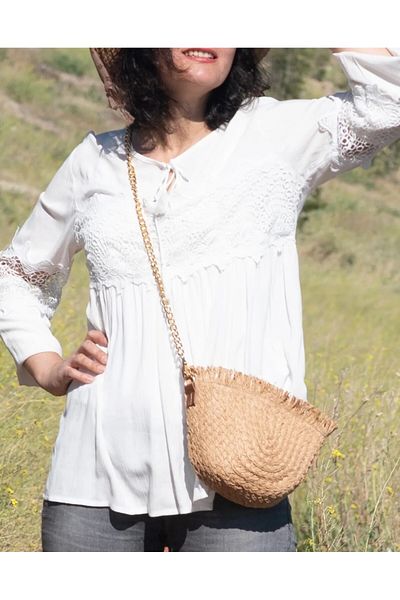 Kavshak Handmade Women's Shoulder Bag with Straw Chain Strap