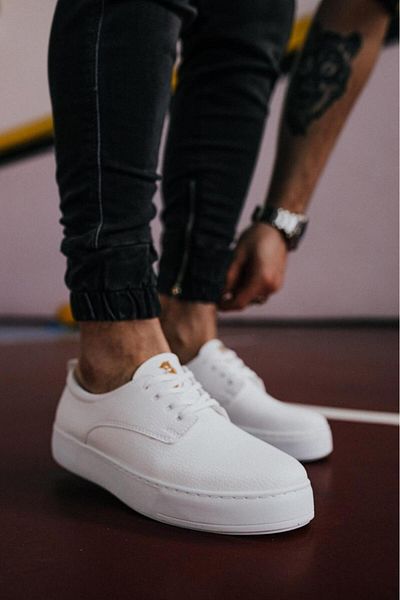 BZ Moda B077 Ανδρικά αθλητικά παπούτσια με ορθοπεδική σόλα BT Lace-Up Λευκά