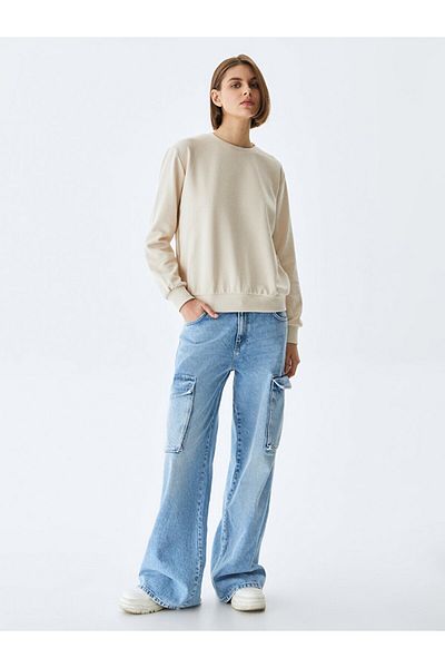 Ltb Basic Crew Neck Μπεζ φούτερ