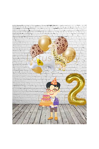 LOTUS PARTY Σετ μπαλονιών με θέμα τα ζώα Safari 2 ετών Elephant - Giraffe and Gold Foil Balloon Giraffe Printed Balloon