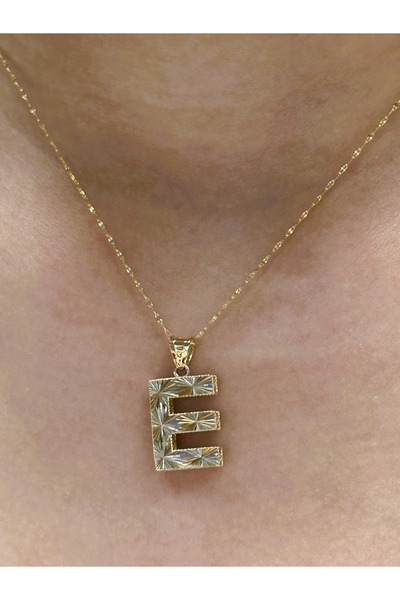 SUDEKAĞAN Altın Aynalı Zincirli 3 Boyutlu E Harfi