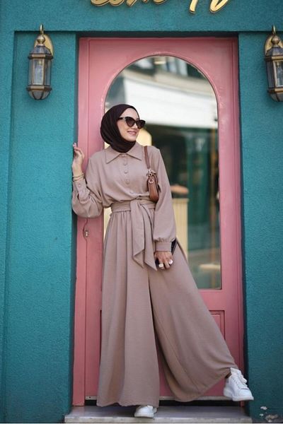 NS Moda Hijab Jumpsuit Belted, Chest Buttoned Mink Model-498