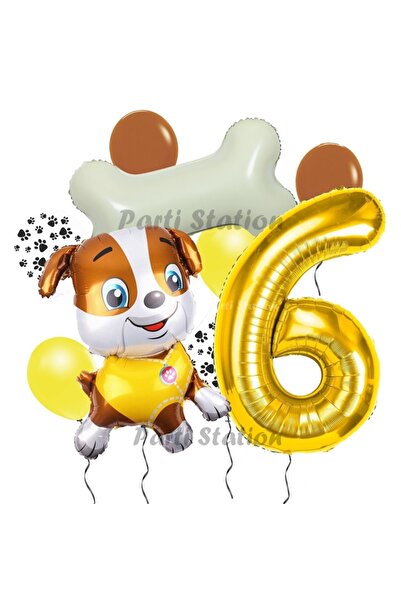 Parti Station Paw Patrol İş Araçları İnşaat İşçisi Köpek Rubble 6 Yaş Balon S...