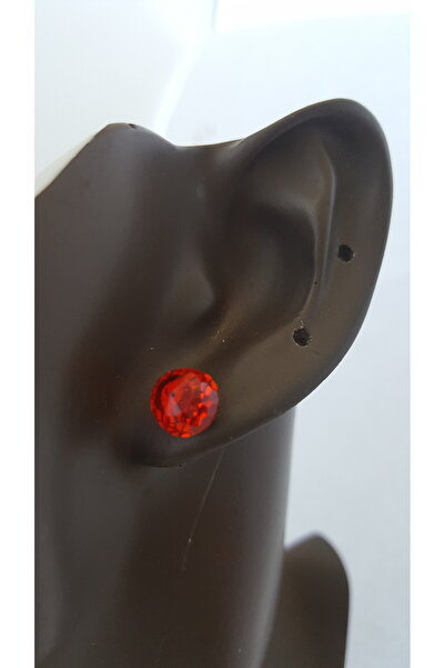 Lenanica Çelik Üzeri Çek Kristali Elmas Kesim Ateş Kırmızı Top Küpe