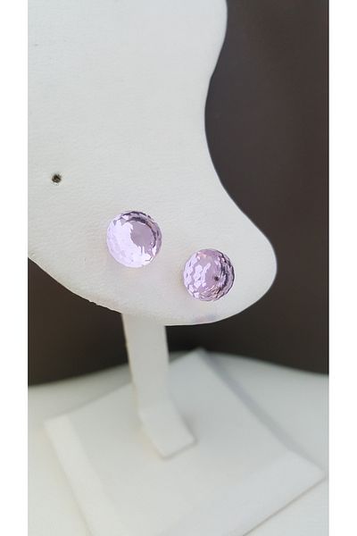 Lenanica Steel Check Crystal Diamond Cut Powder Pink Ball Earrings