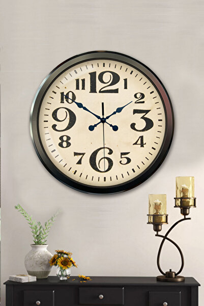 Platin Saat 52 Cm Siyah Metal Duvar Saati