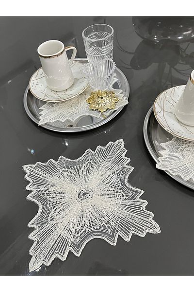 nubu atelier Μοντέλο Bougainvillea Κρεμ χρώμα Διακοσμητικό Guipure Lace 6 τμχ Χαρτοπετσέτα παρουσίασης Coffee Cocktail