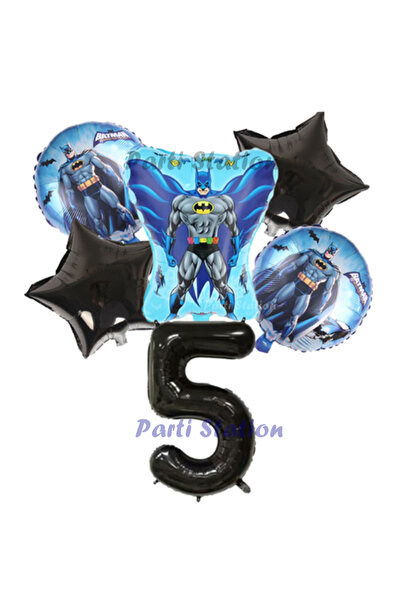 Parti Station Siyah Rakam Balonlu Yarasa Batman Konsept 5 Yaş Doğum Günü Part...