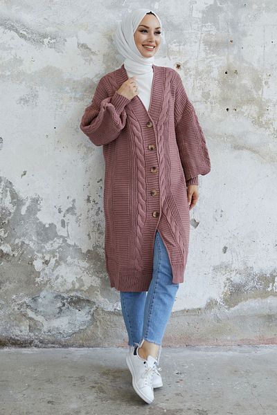 InStyle Evia Buttoned Knitwear Cardigan - Dusty Rose